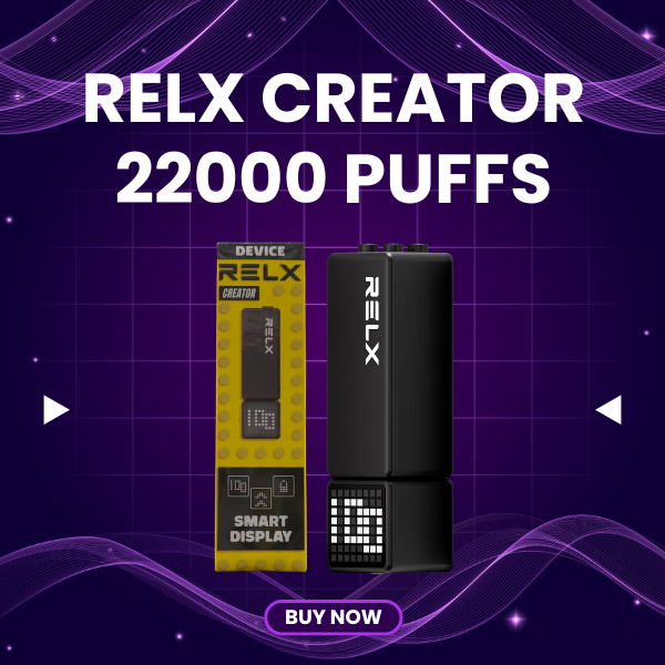 RELX Creator 22000 Puffs disposable vape with smart LED HD screen