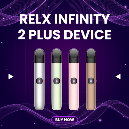 RELX Infinity 2 Plus Device in Phantom Black showing LED battery indicator